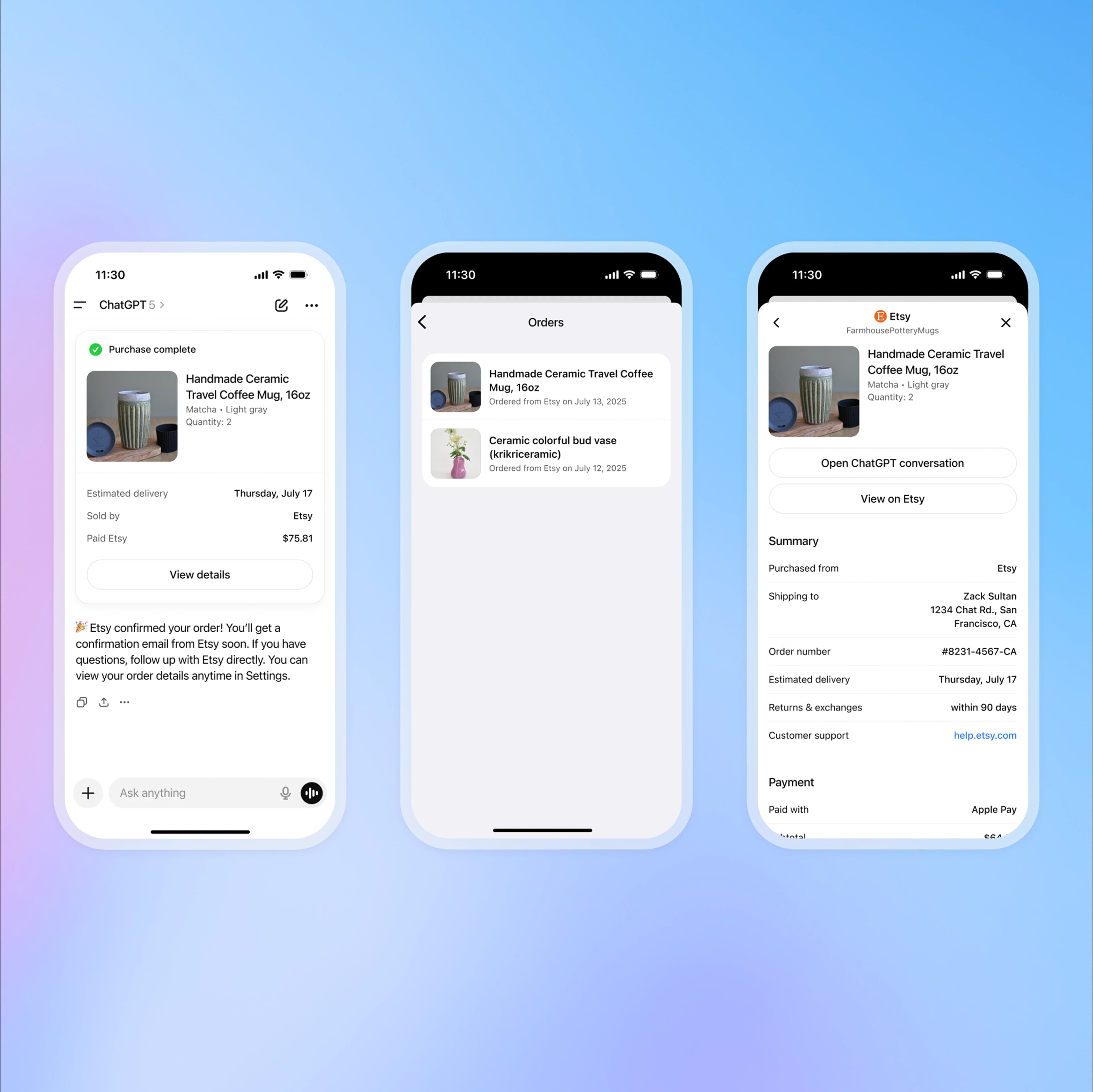Own the post-purchase experience ChatGPT Instant Checkout demo image